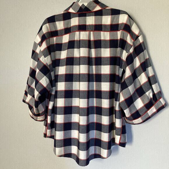 Lunya Pajama Top Buffalo Check Cotton Modal Brushed Flannel Shawl Collar Medium - Picture 7 of 14